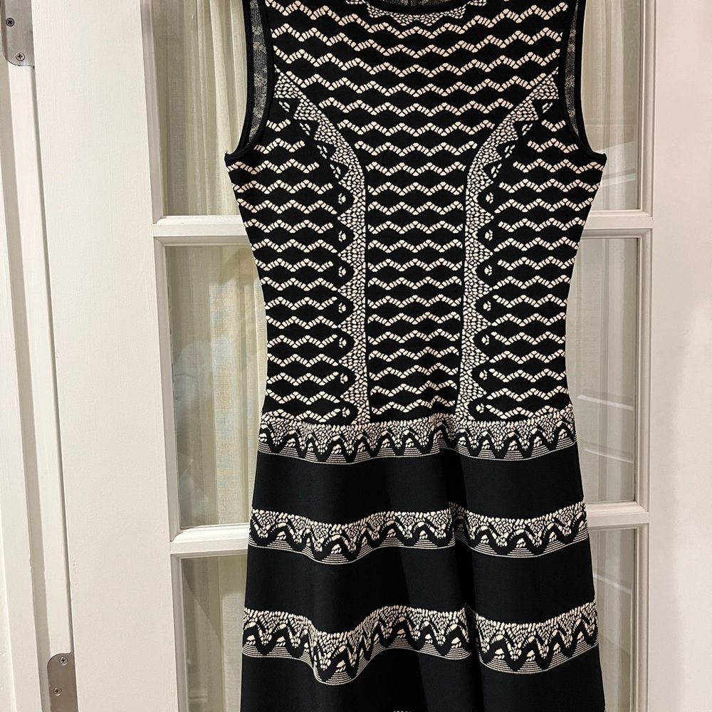 BCBGMaxAzria Black and Cream  Patterned Mini Dress
